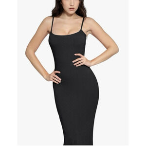 Popilush Ribbed Maxi Dress Women Large Black Shapewear Adjustable Straps Bodycon